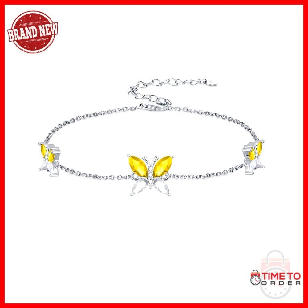 Sterling Silver Butterfly Birthstone Bracelet 7"+2" Adjustable Link Charm